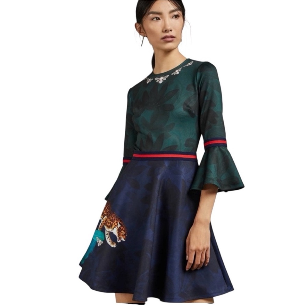 NWT Ted Baker London EMILEEN Houdinii Mash Up Skater Dress Navy | Size 1